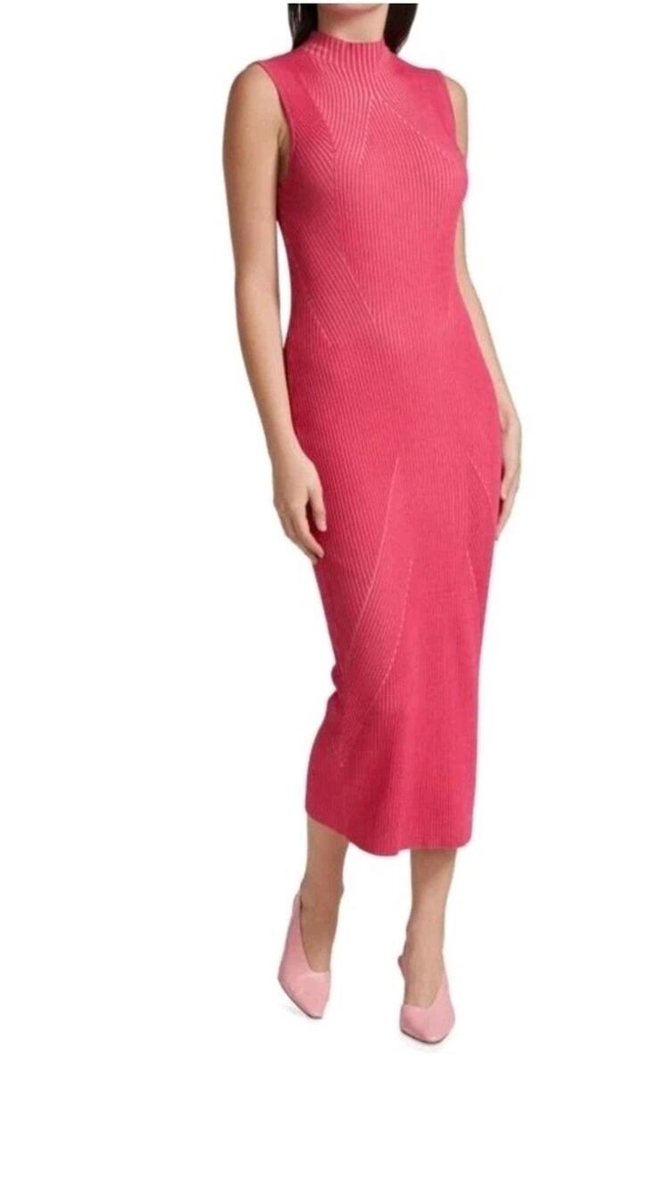 Acler Ribbed Knit Midi Dress 6 Pink Luxe Bodycon Designer NWOT Minimal Modern
